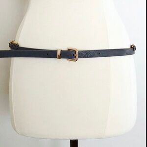 Charcoal Gray Vegan Leather Skinny Belt with Metal Accent, NWT